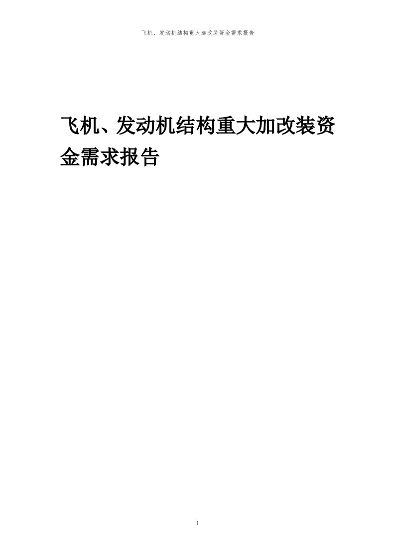 2024年飞机、发动机结构重大加改装项目资金需求报告代可行性研究报告