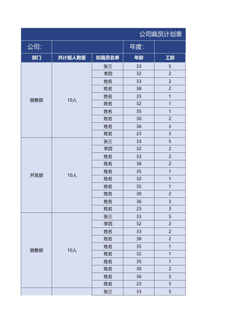 企业管理-公司裁员计划表2