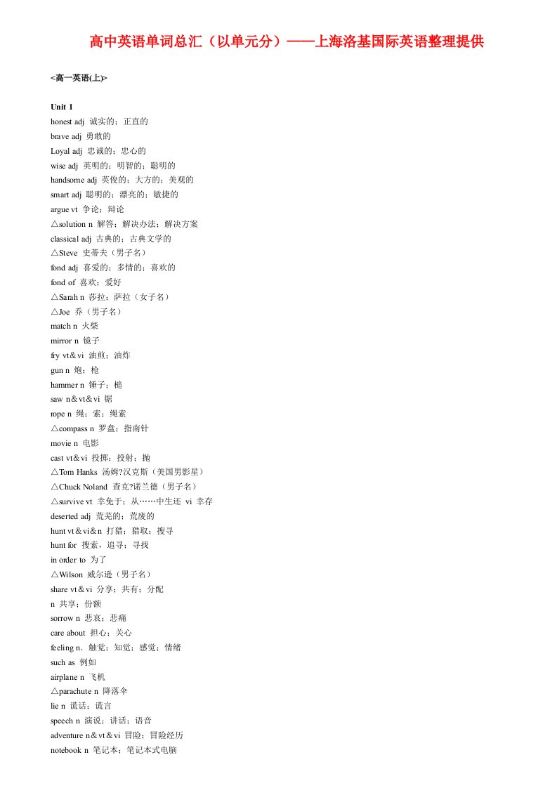 高中英语单词汇总-上海洛基国际英语整理提供