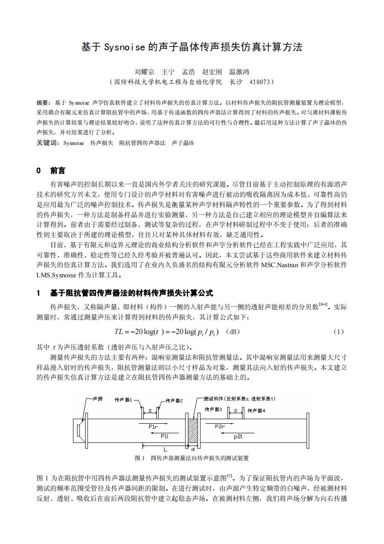 基于Sysnoise的声子晶体传声损失仿真计算方法