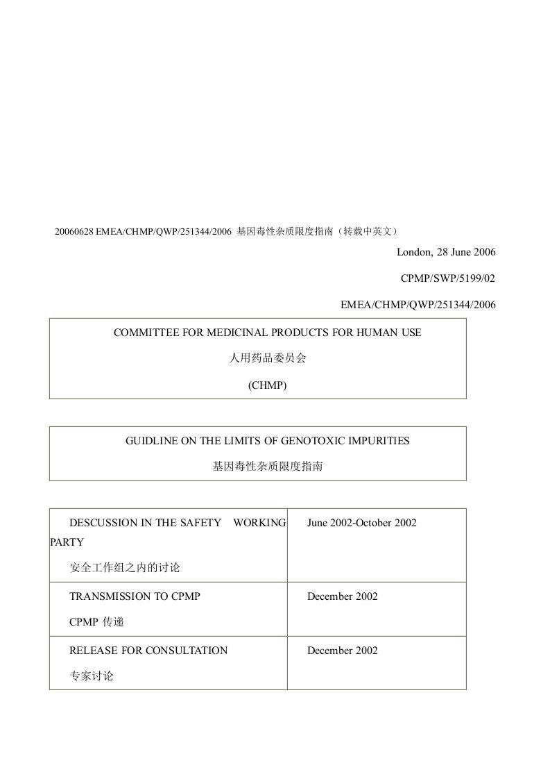 基因毒性杂质限度指南(转载中英文)