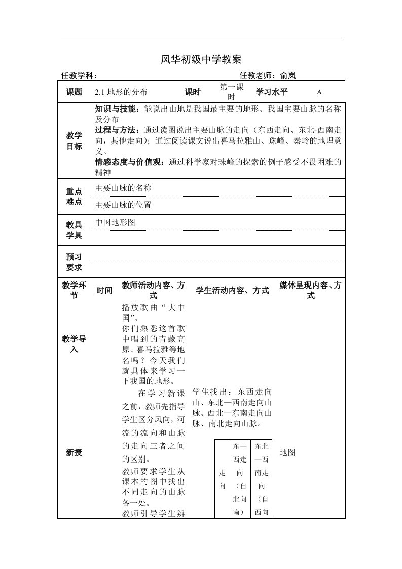 2017上海教育版地理七上第二单元2.1《地形的分布》