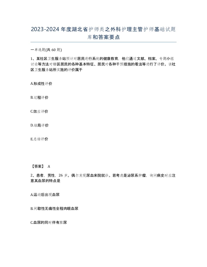 2023-2024年度湖北省护师类之外科护理主管护师基础试题库和答案要点