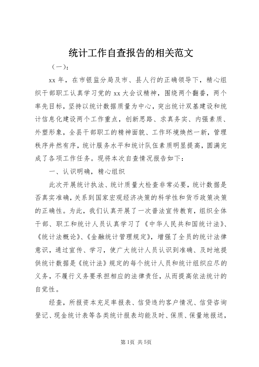 统计工作自查报告的相关范文