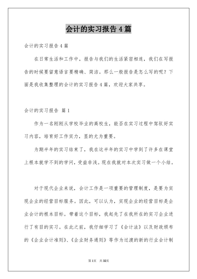 会计的实习报告4篇例文0