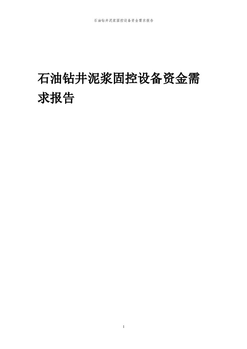 2024年石油钻井泥浆固控设备项目资金需求报告代可行性研究报告