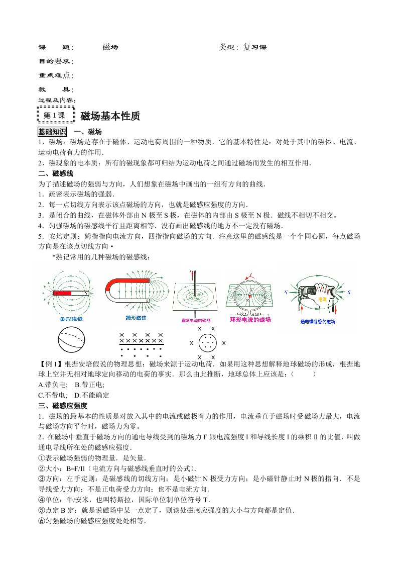 高考第一轮复习教案12-磁场