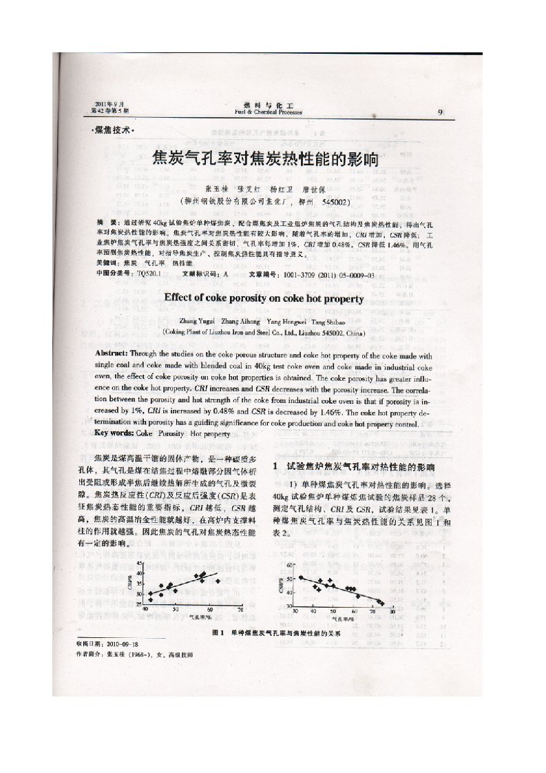 论文焦炭气孔率对焦炭热性能的影响