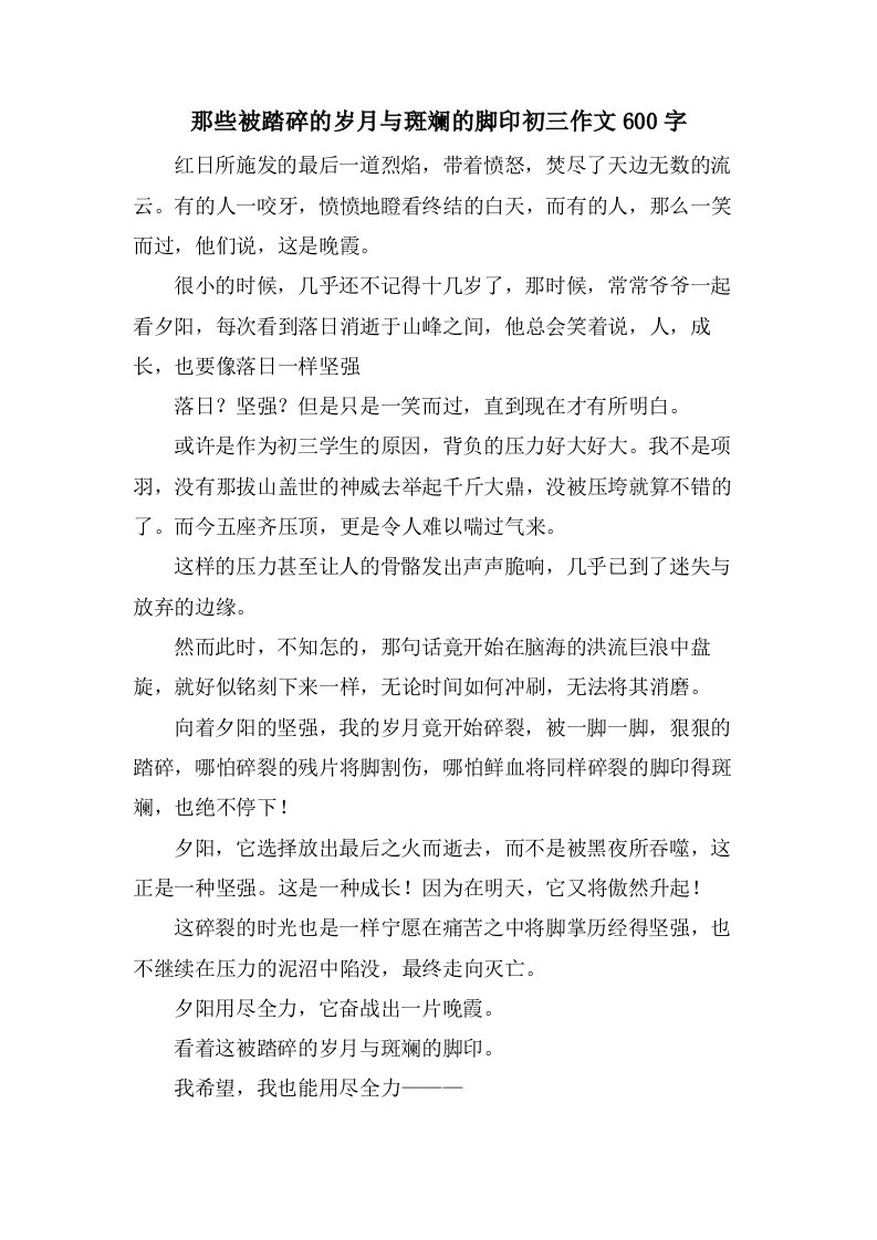 那些被踏碎的岁月与斑斓的脚印初三作文600字