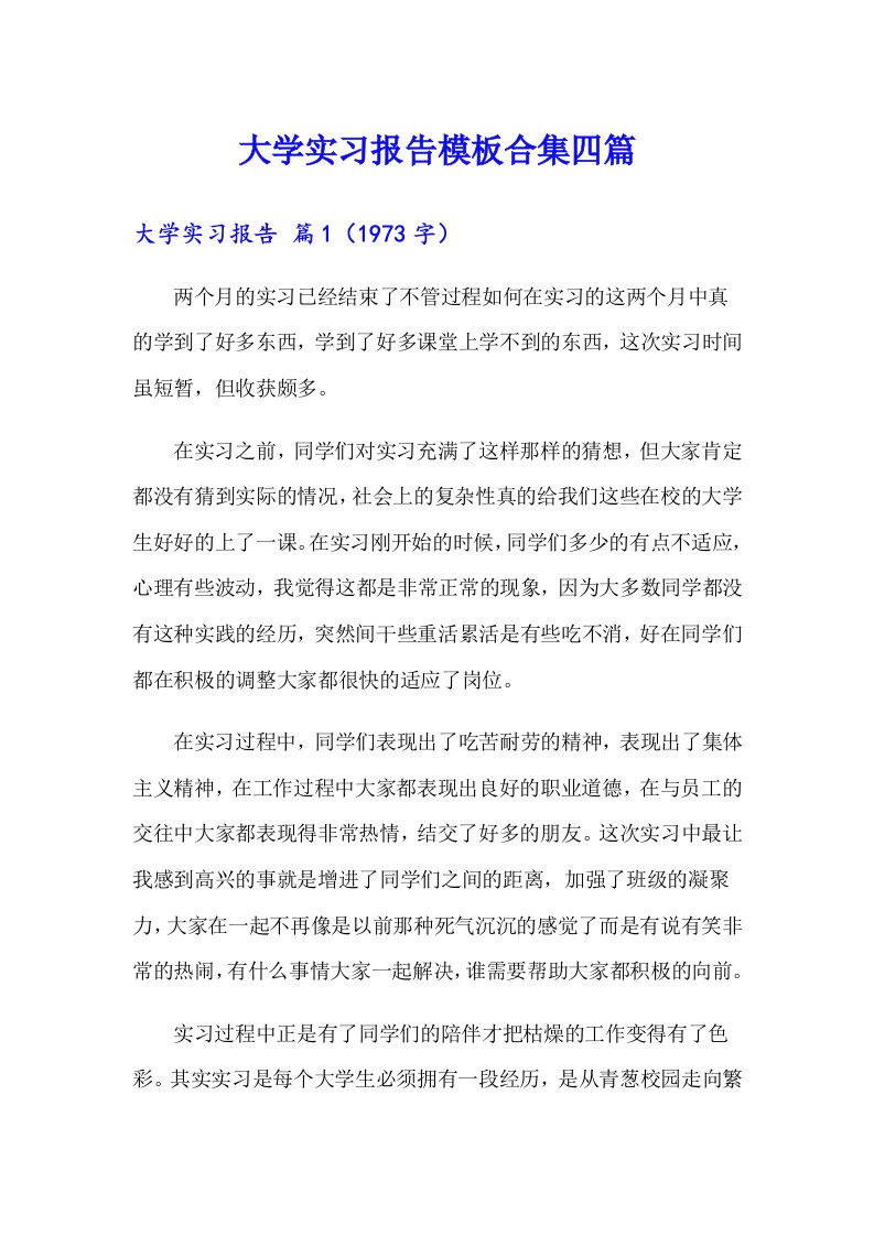 大学实习报告模板合集四篇