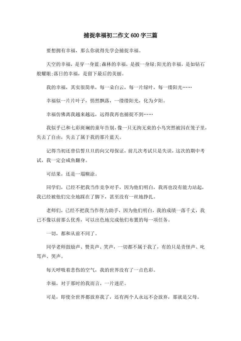 初中作文捕捉幸福初二作文600字三篇