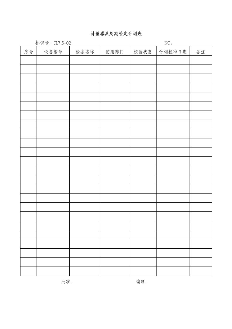 7.6-02计量器具周期检定计划表