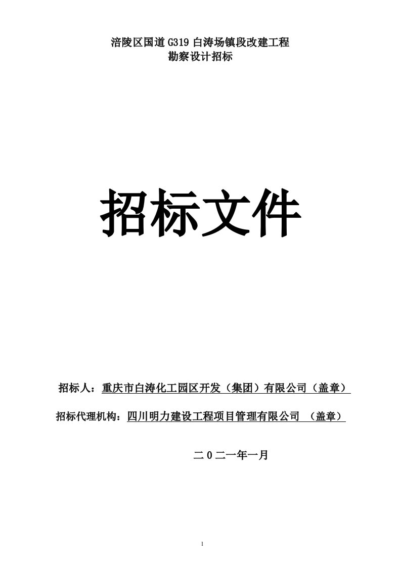 涪陵区国道G319白涛场镇段改建工程勘察设计招标文件