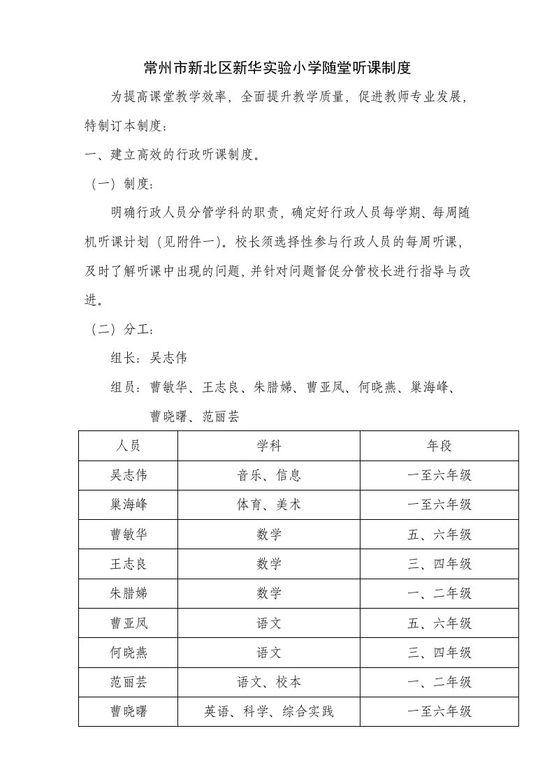 常州市新北区新华实验小学随堂听课制度