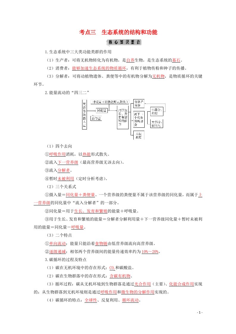 2021高考生物二轮复习专题七生物与环境考点三生态系统的结构和功能学案