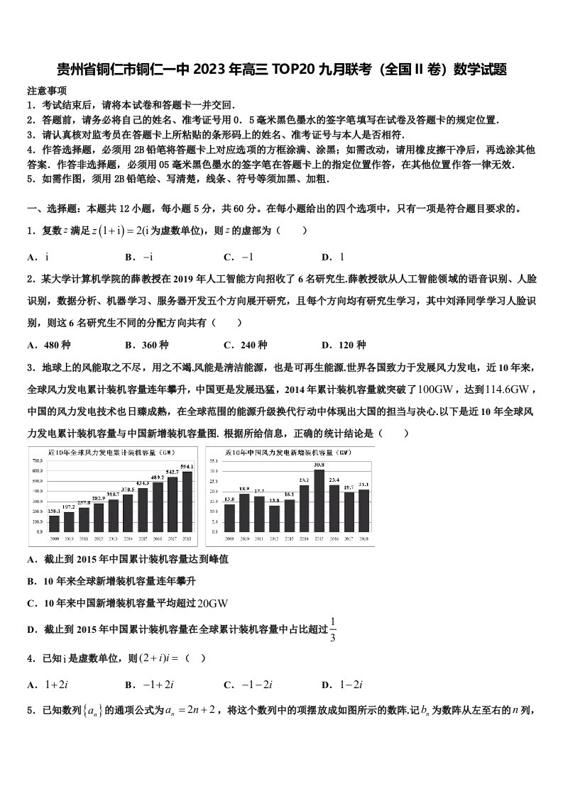 贵州省铜仁市铜仁一中2023年高三TOP20九月联考（全国II卷）数学试题