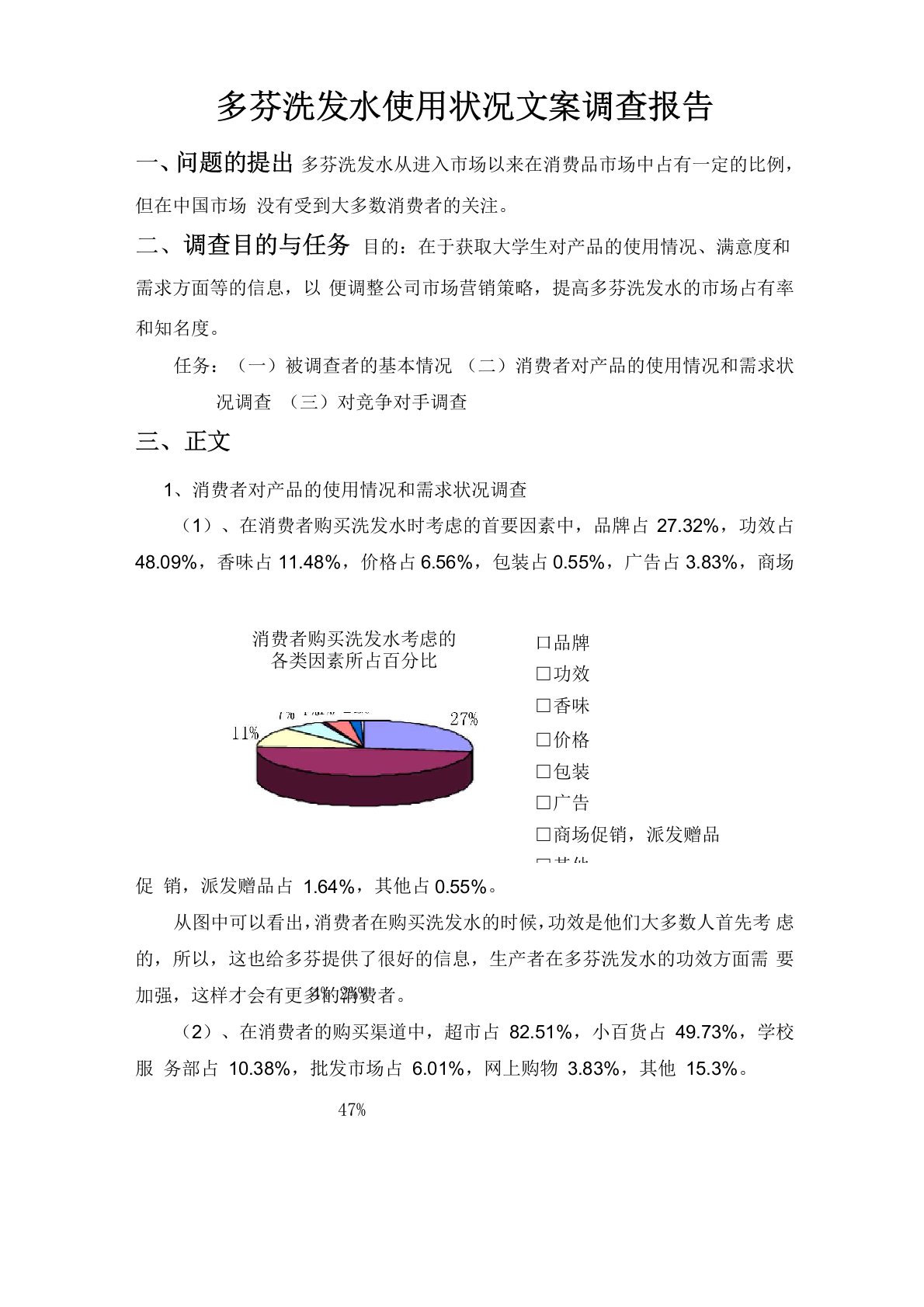 多芬洗发水使用状况文案调查报告