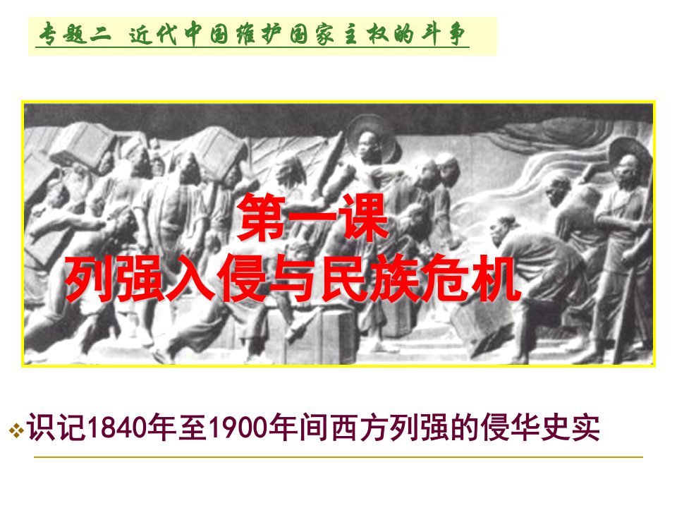 人民版高一历史必修一专题二近代中国维护国家主权的斗争第1课列强入侵与民族危机ppt课件