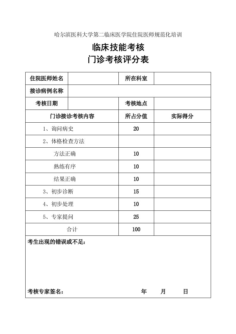 出科技能考核评分表