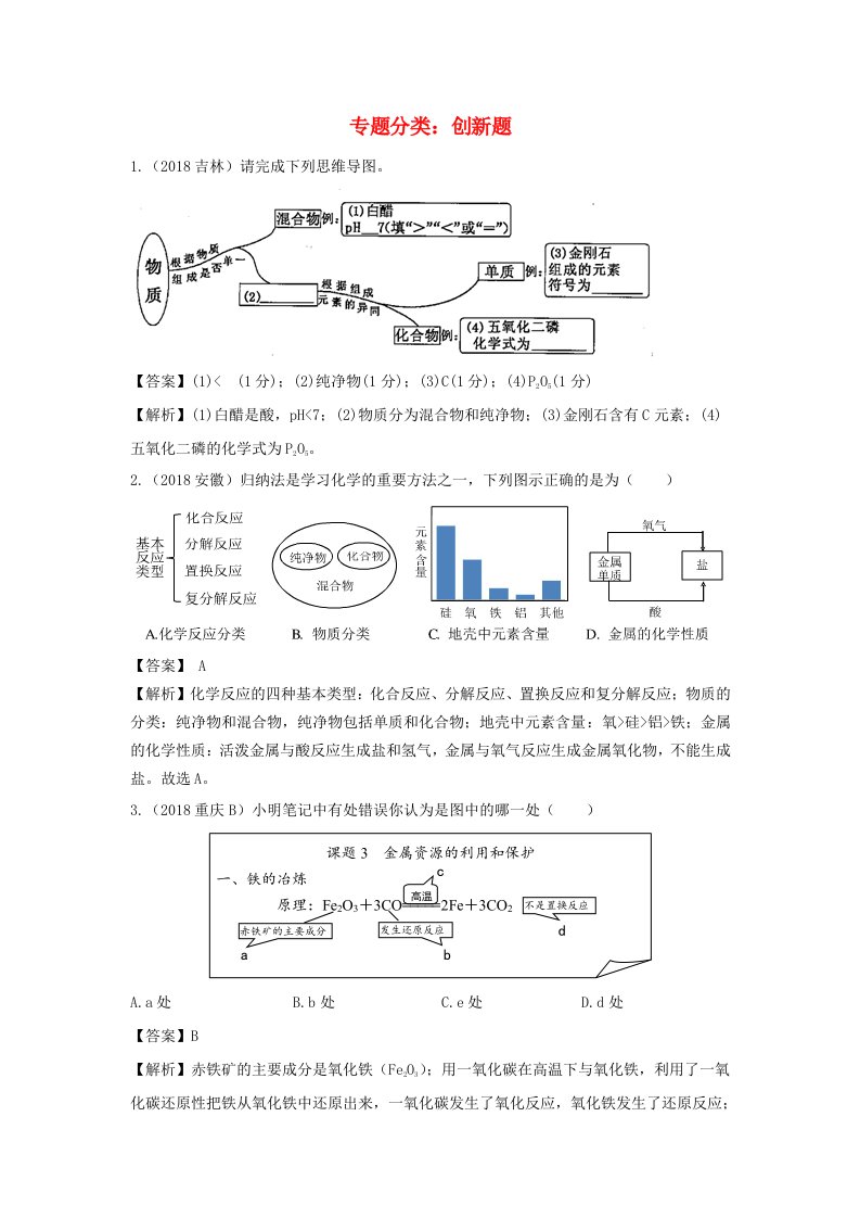 2018中考化学真题分类汇编专题分类创新题含解析