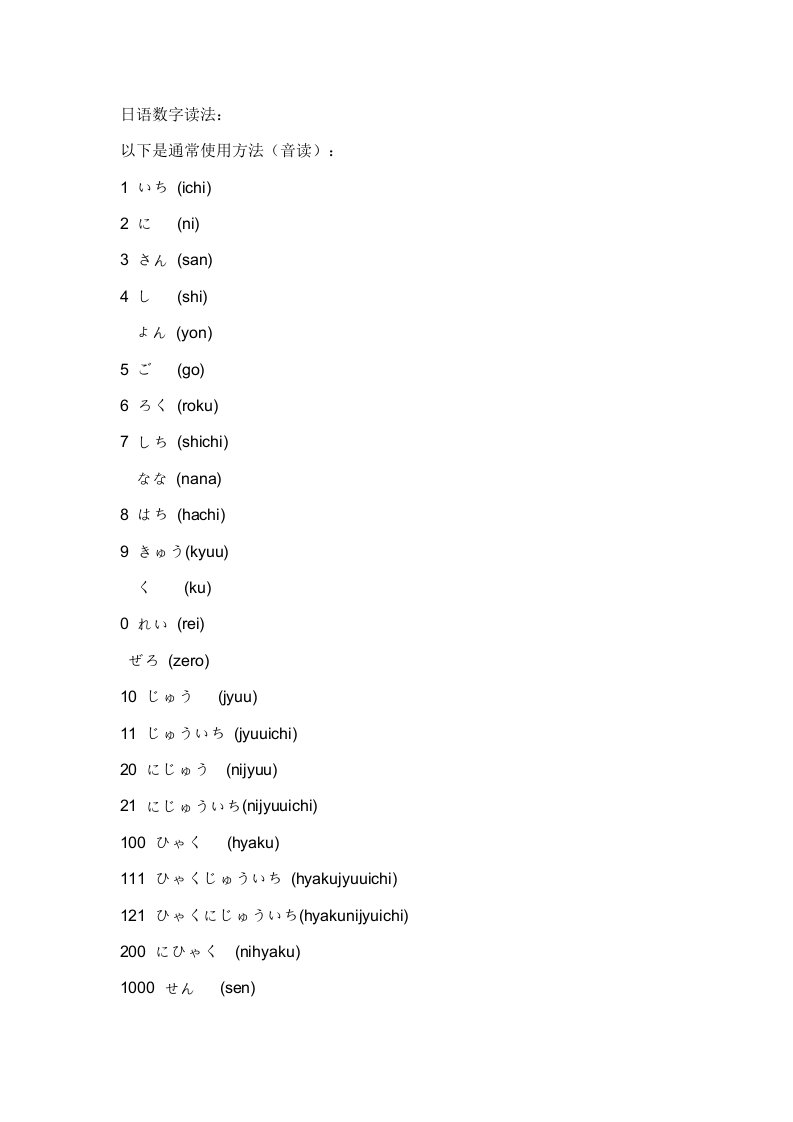 日语数字的读法总结样本