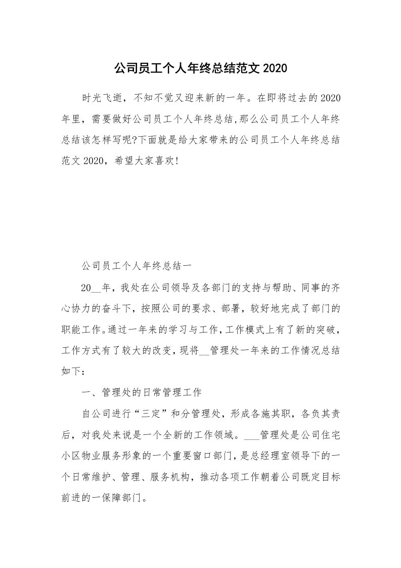 年终总结_公司员工个人年终总结范文2020