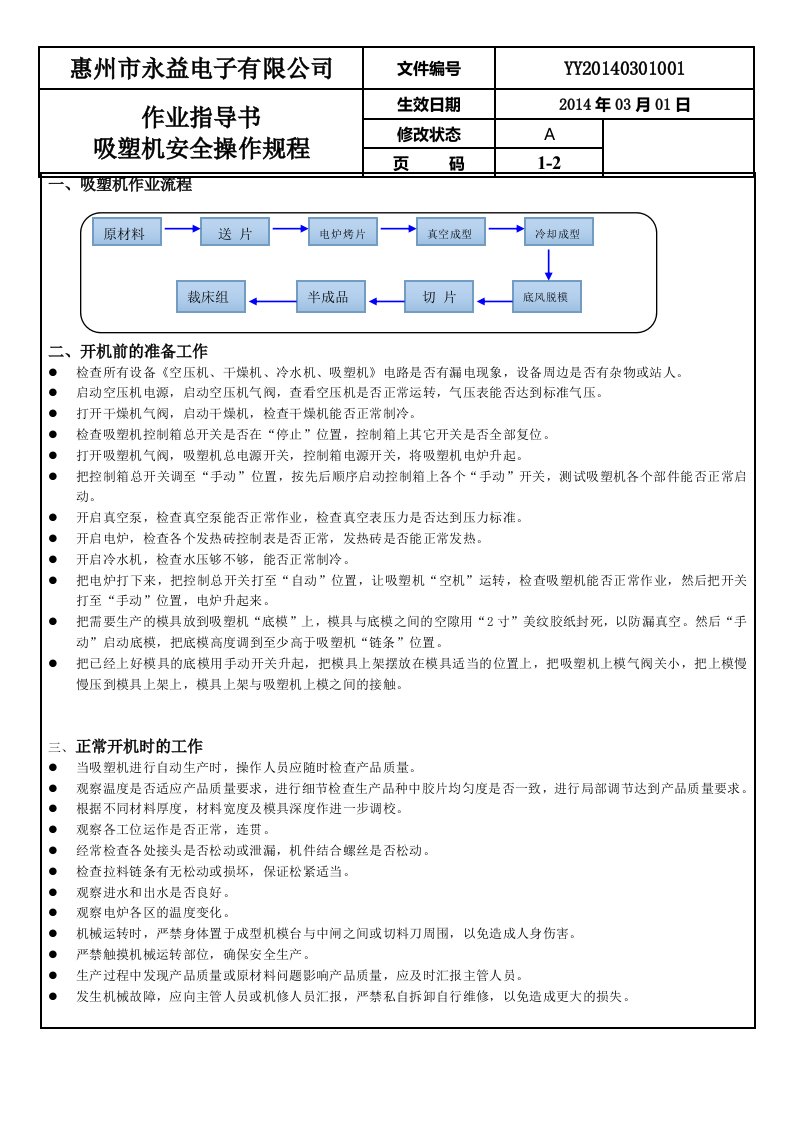 吸塑机作业指导书