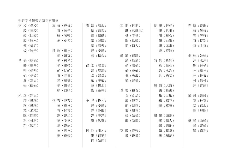 形近字换偏旁组新字再组词