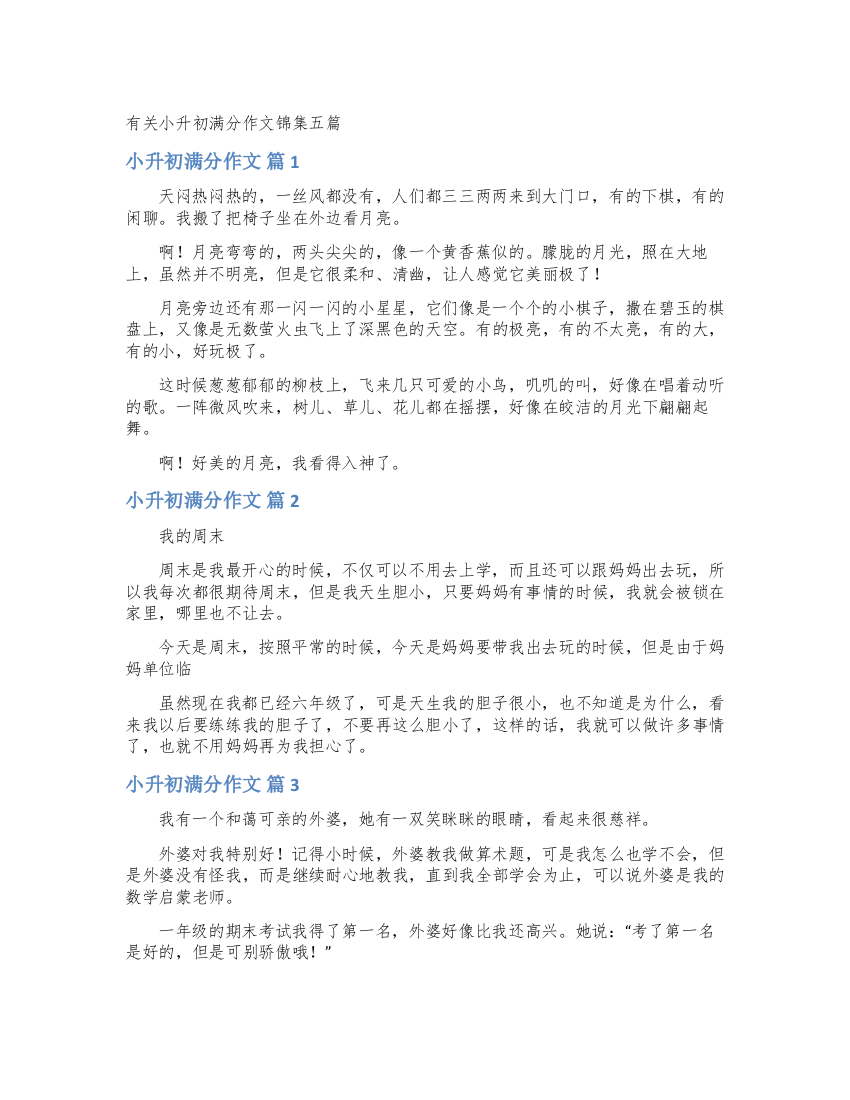 有关小升初满分作文锦集五篇