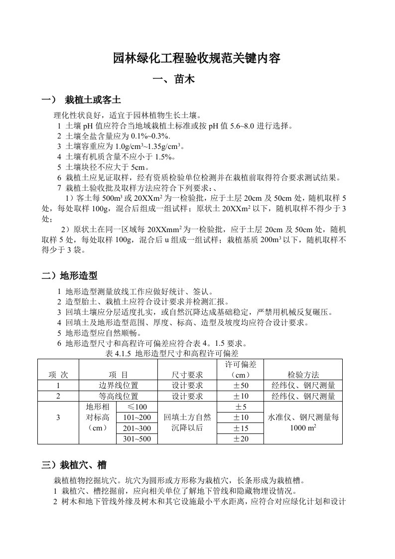 2021年园林绿化工程验收规范主要内容