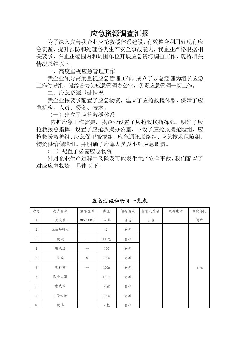 2021年应急资源调查分析报告资料