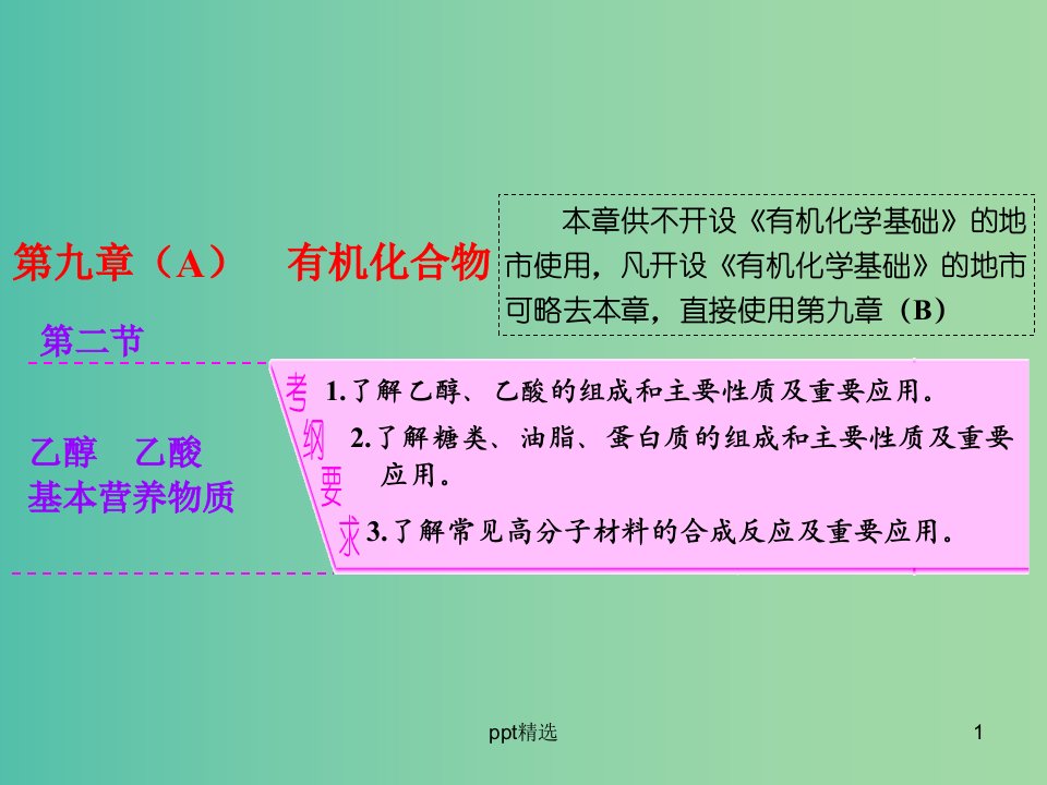 高考化学一轮复习-模块二-第九章(A)-第二节-乙醇-乙酸-基本营养物质ppt课件