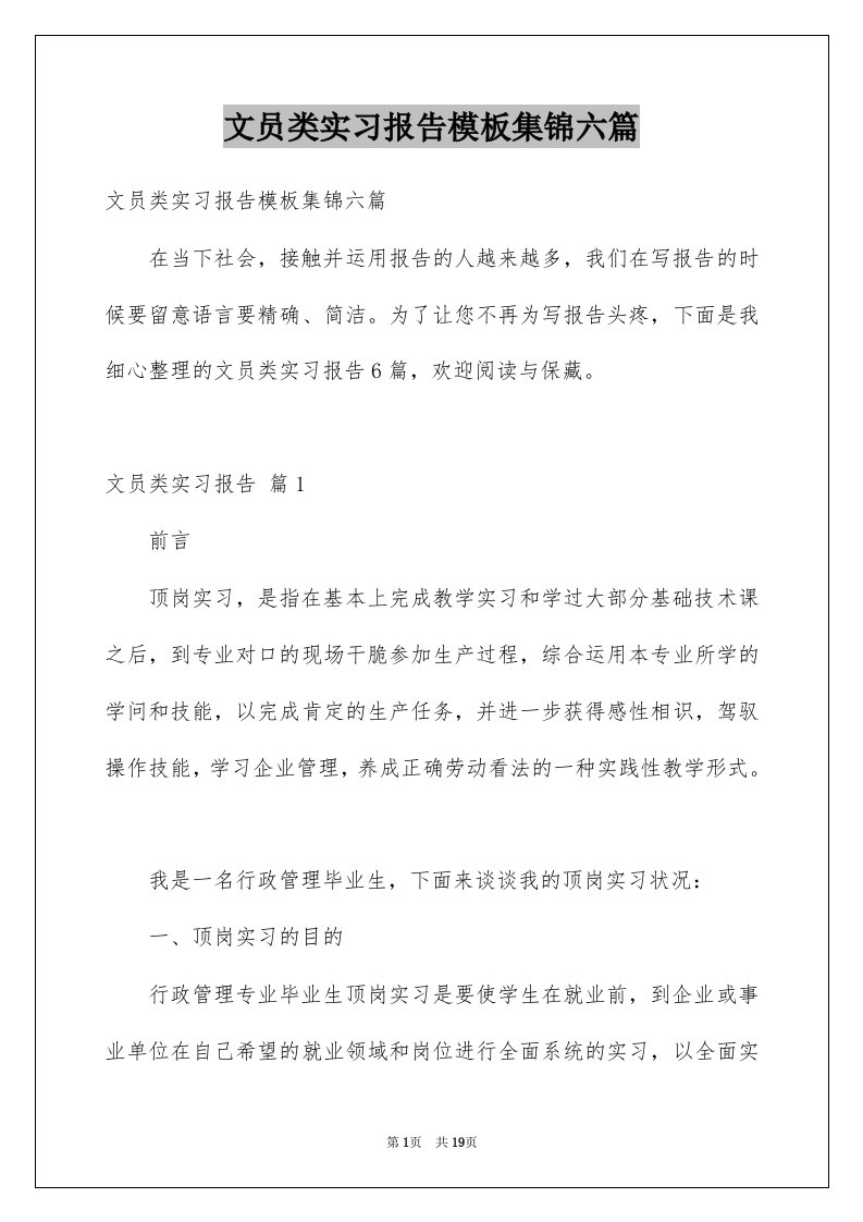 文员类实习报告模板集锦六篇