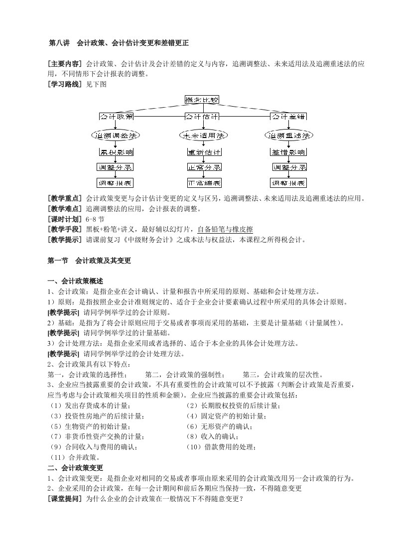 高级财务会计教案9-政策变更