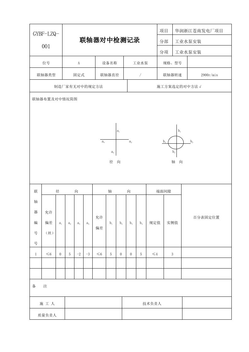 联轴器对中检测记录