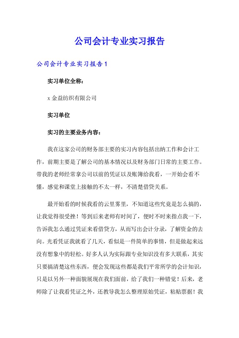 公司会计专业实习报告