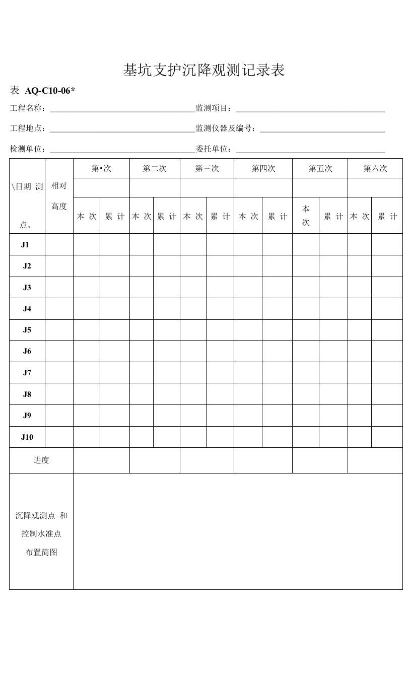 10.6基坑支护沉降观测记录表