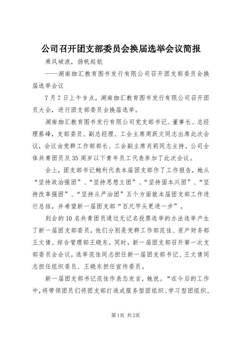 公司召开团支部委员会换届选举会议简报