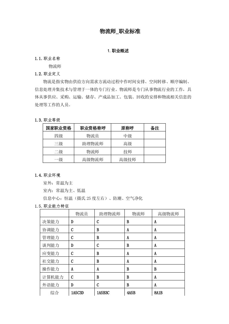 物流师职业标准