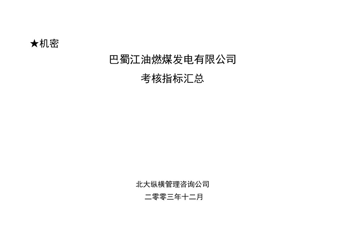 某公司绩效考核指标汇总表