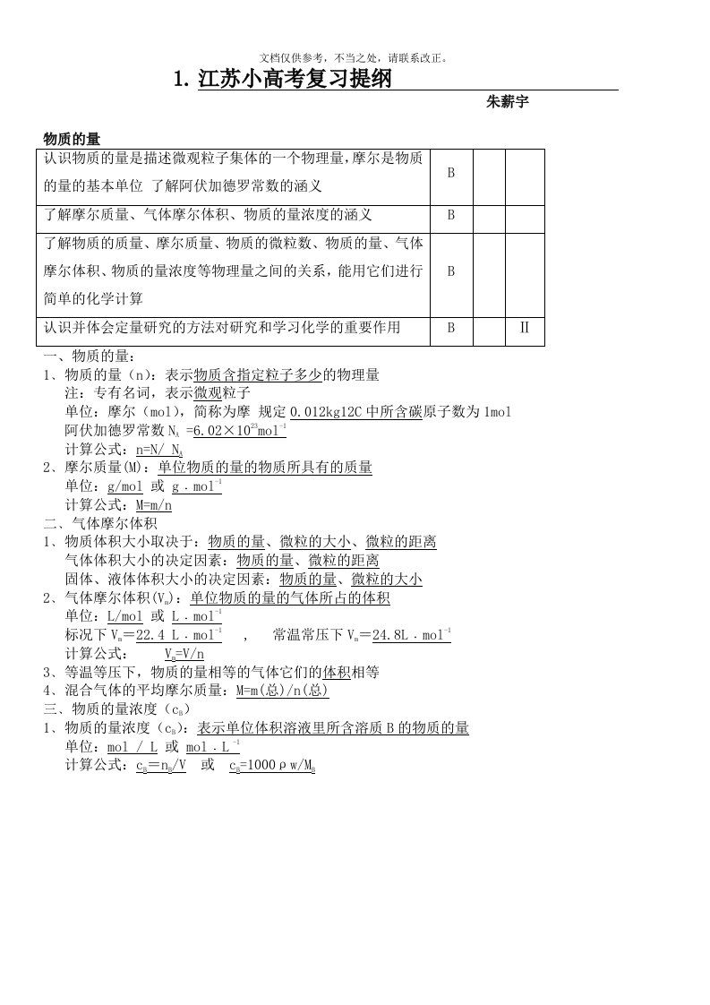 江苏小高考化学复习资料-全