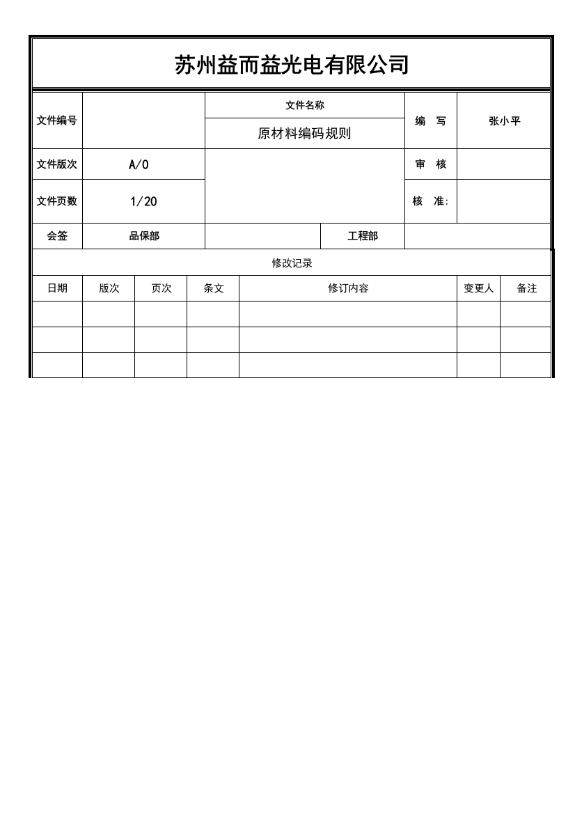 原材料编码规则