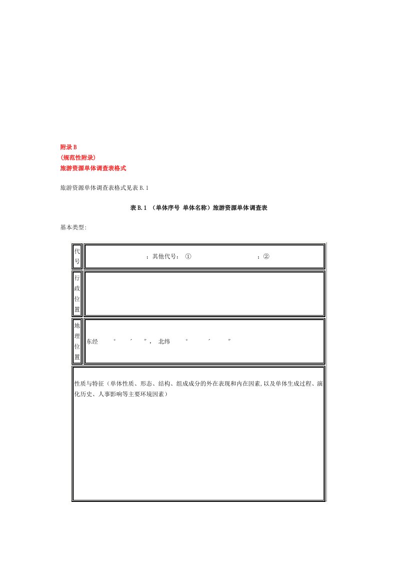 旅游资源单体调查表格式及其案例