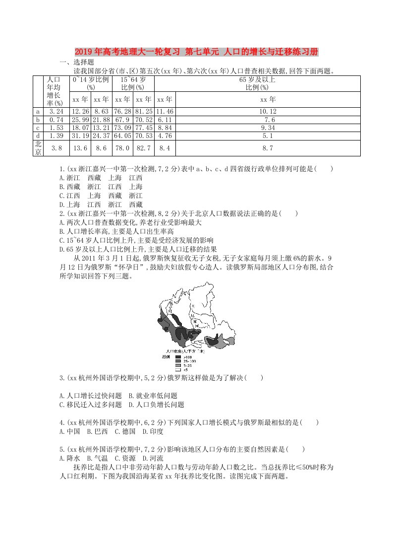 2019年高考地理大一轮复习