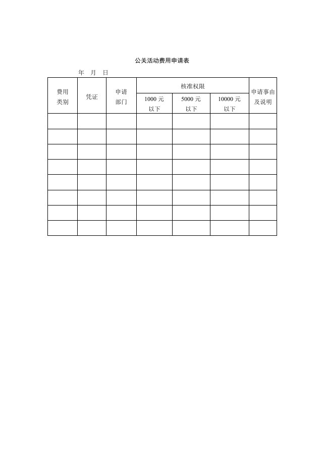 54公关活动费用申请表