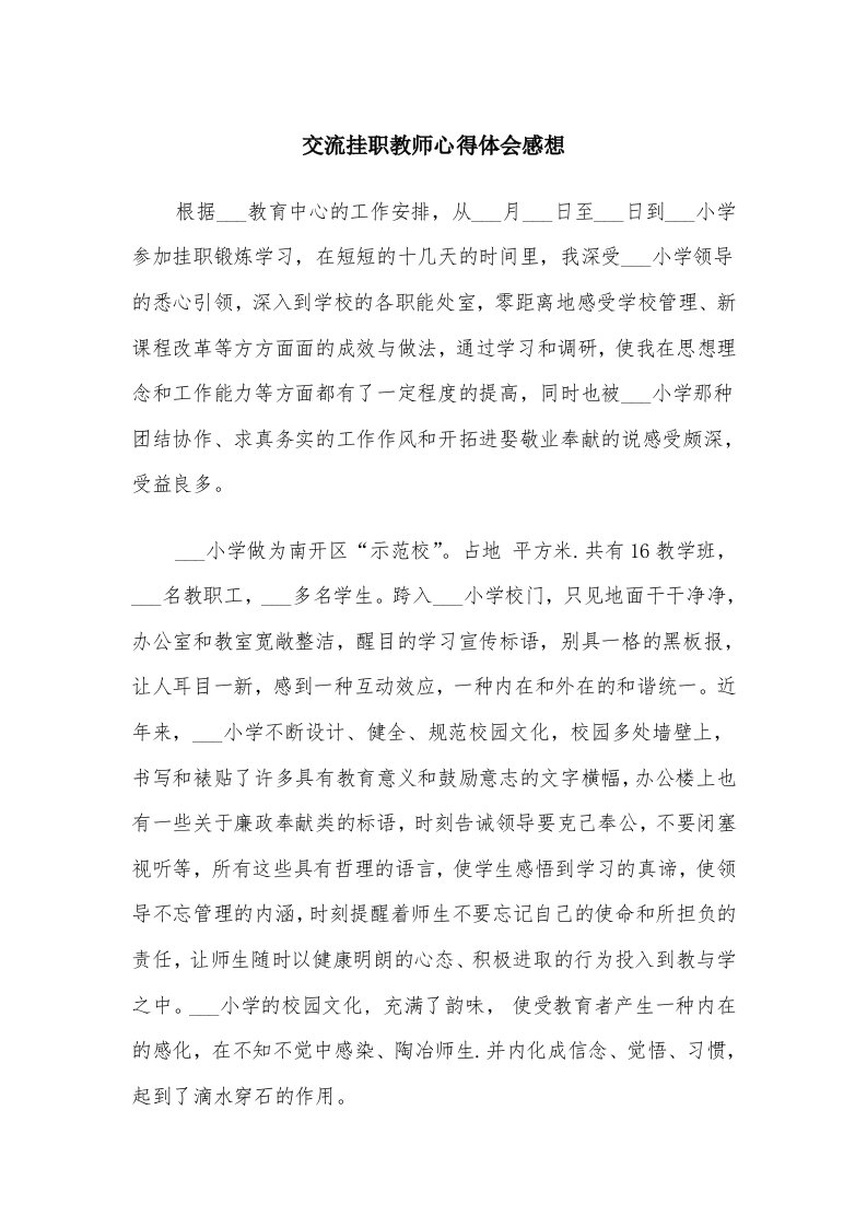 交流挂职教师心得体会感想