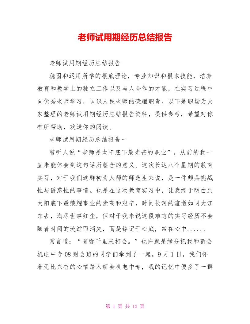 教师试用期经验总结报告