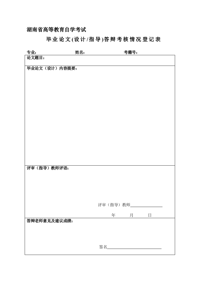 201003304155-毕业论文(指导)答辩考核情况登记表