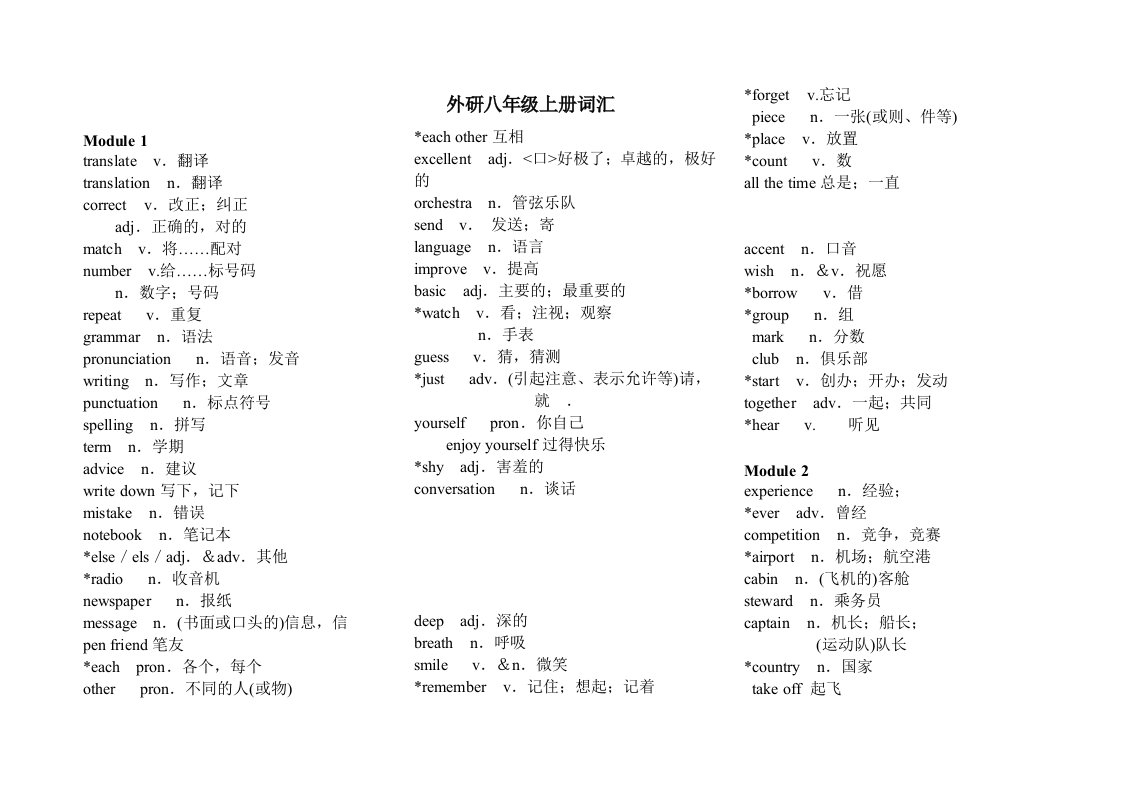 八年级上册英语单词表【外研版】