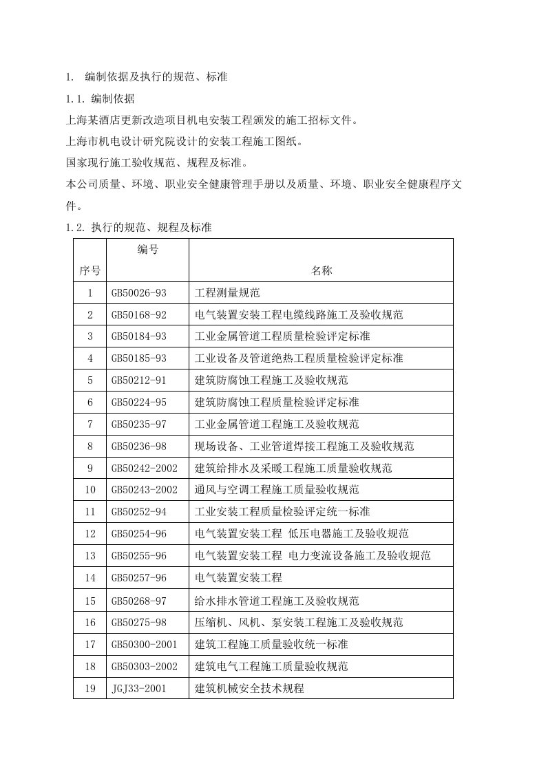 机电安装更新改造施工组织设计